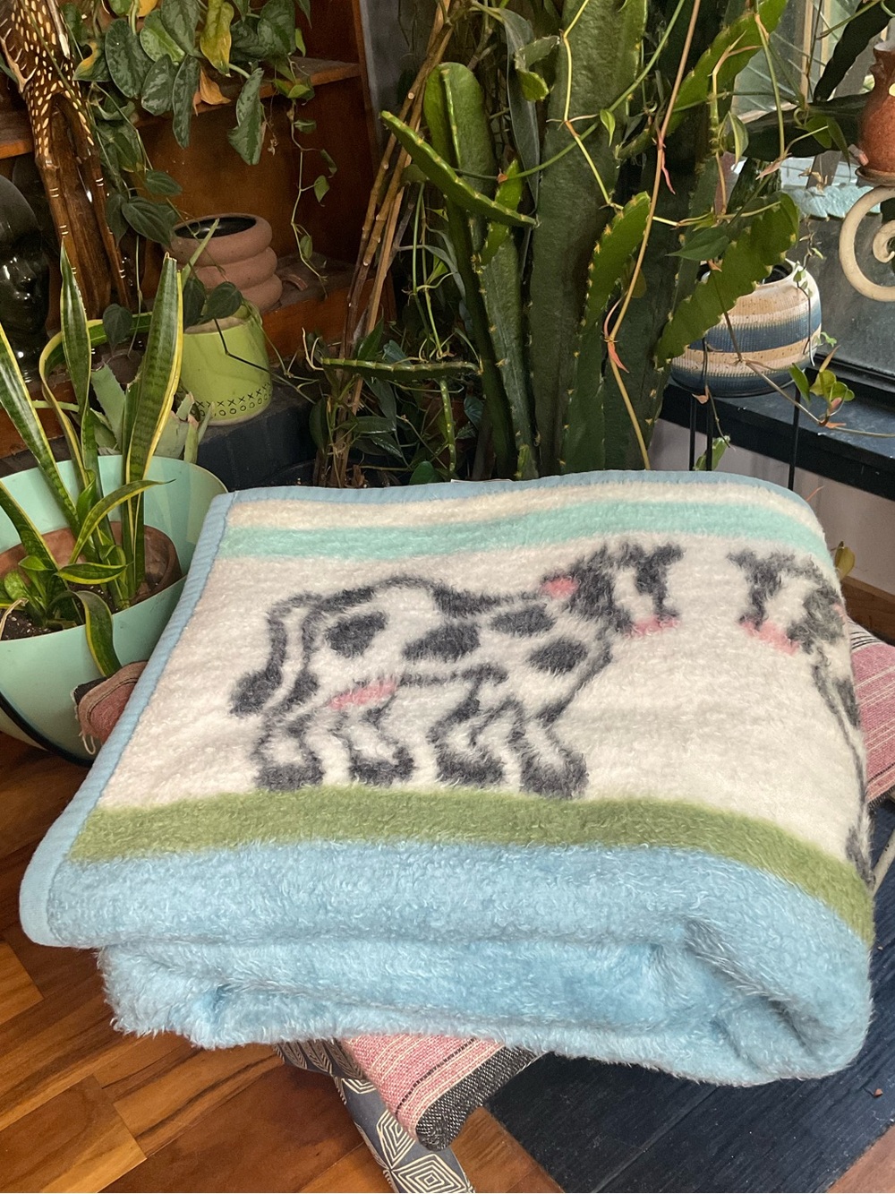 Biederlack Fleece Blanket Cows Farmhouse Country Cottage 70X56 USA Vintage Moo